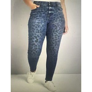 LANE BRYANT WOMEN'S SIGNATURE FIT HIGH RISE SKINNY JEAN BLUE LEOPARD SIZE 20